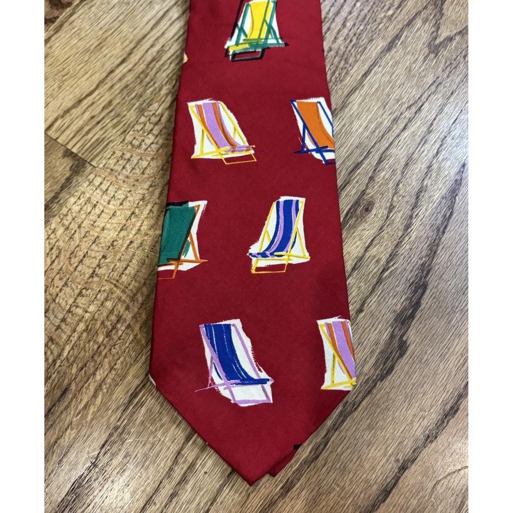 Vintage Polo by Ralph Lauren Silk Tie Red Beach Chair Print Nautical Necktie NWT